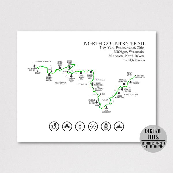 north country trail map poster-gift for hiker