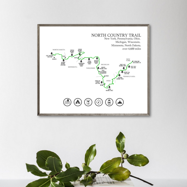 north country trail map print-hiking trail map-trail poster