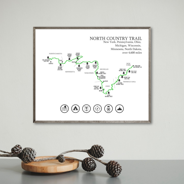 north country trail map print-hiking map-trail poster