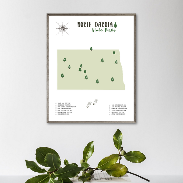 north dakota state parks map print-gift for adventurer