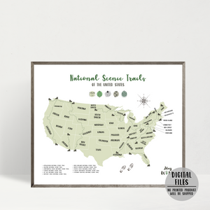 usa national scenic trails map - hiking map - gift for hiker