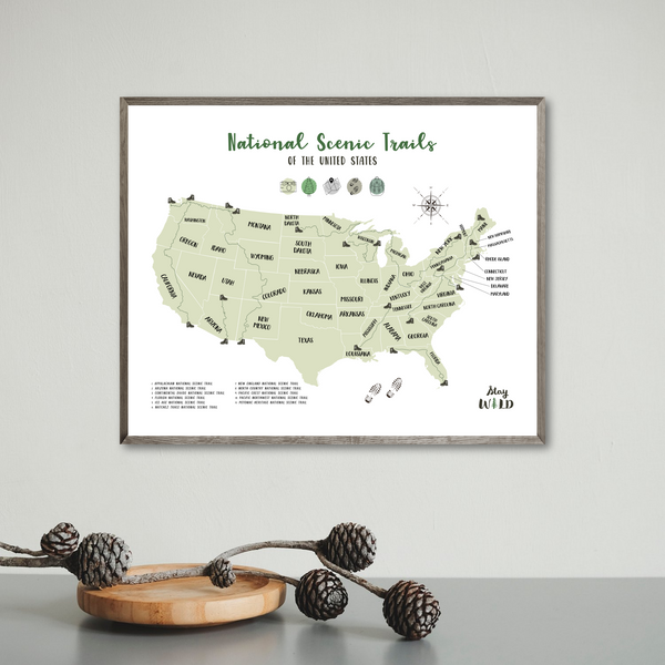 national scenic trails hiking map - hiking map poster