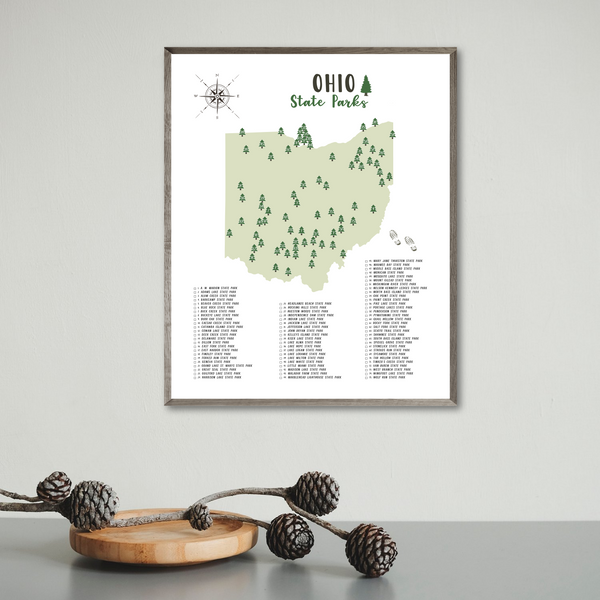 ohio state parks map poster-gift for hiker