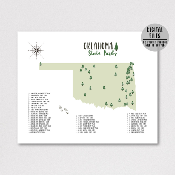 oklahoma state parks map print-gift for hiker