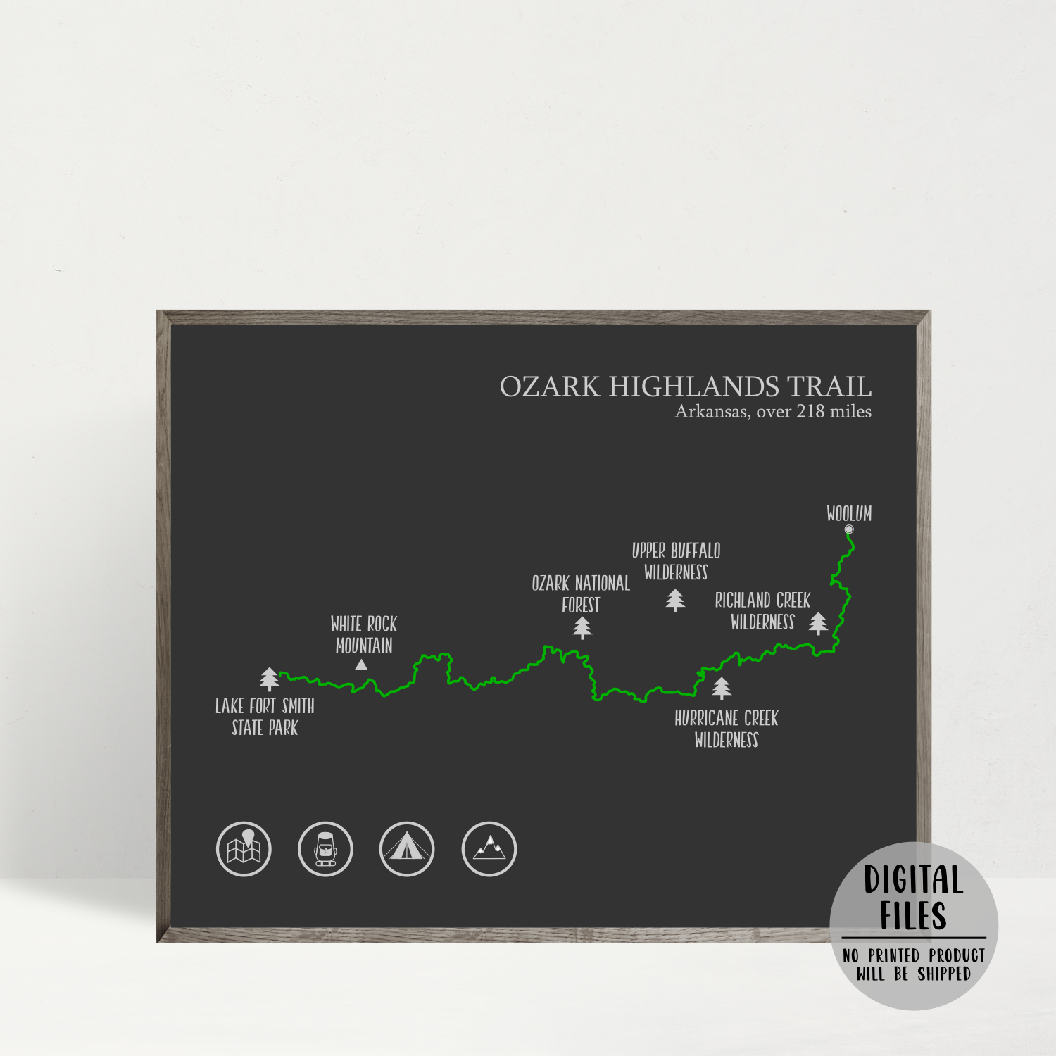 Ozark Highlands poster-Ozark Highlands hiking trail map gift