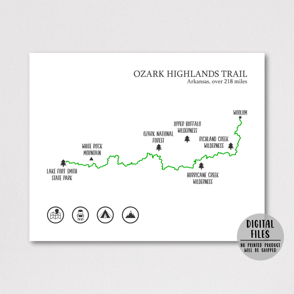 Ozark Highlands trail map poster-gift for adventurer