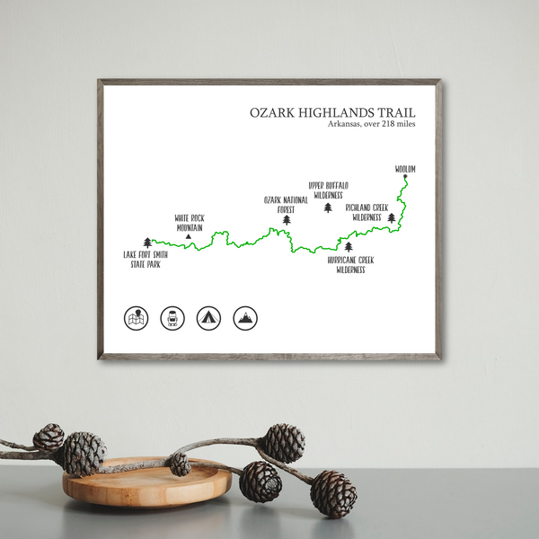 Ozark Highlands trail print-Ozark Highlands trail map poster-gift for adventurer