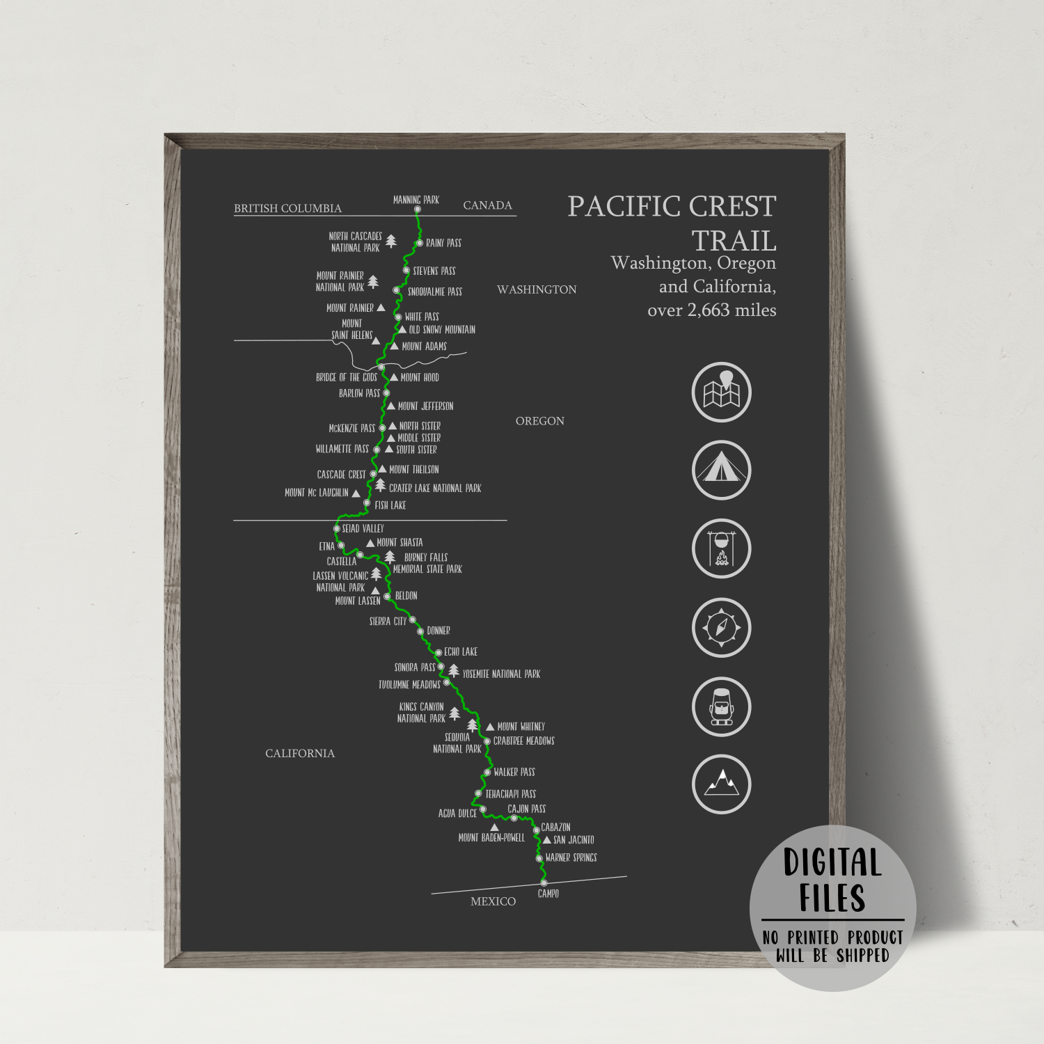 Pacific Crest Trail Map | Pacific Crest Hiking Trail | Digital Print | PCTD