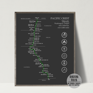 Pacific Crest Trail Map | Pacific Crest Hiking Trail | Digital Print | PCTD