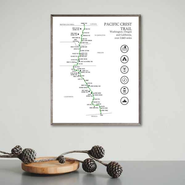 pacific crest trail map poster-adventure map-hiking trail poster
