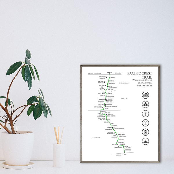 pacific crest trail map print-hiking trail print-gift for adventurer