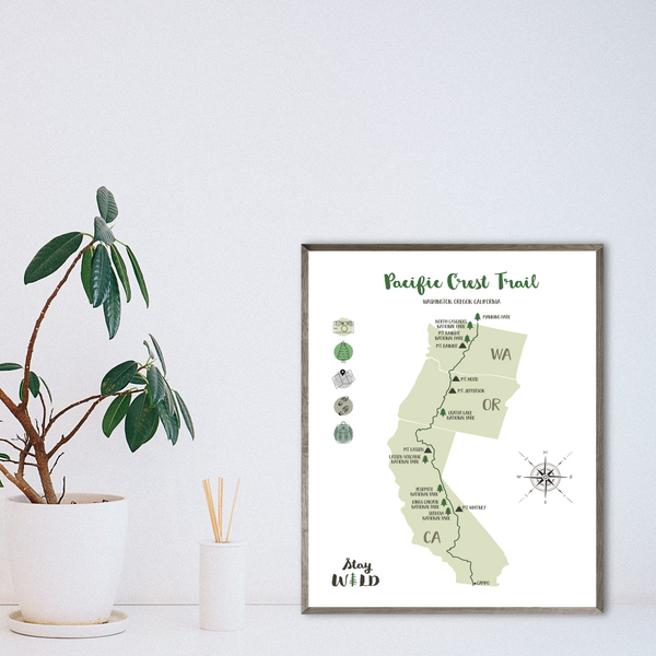 pacific crest trail map-pacific crest hiking trail map poster