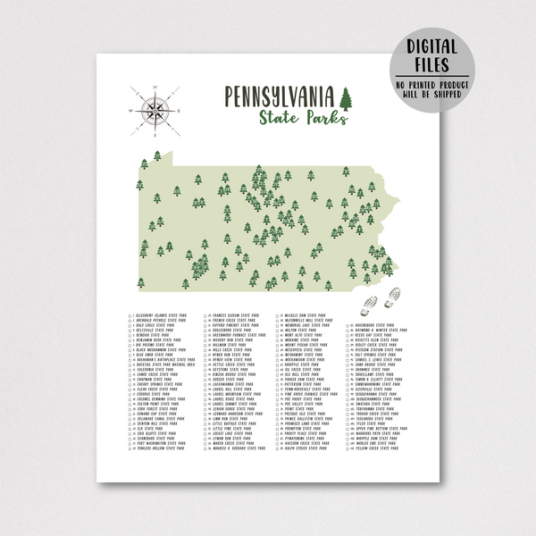 pennsylvania state parks map print-gift for husband-gift for wife