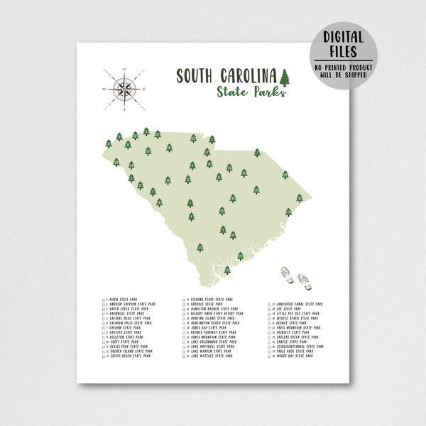 south carolina state parks map print-gift for hiker