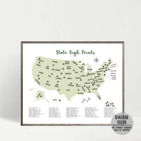 State high points map - gift for climber