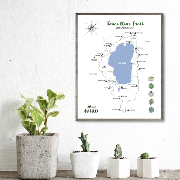 tahoe rim trail map-tahoe rim hiking map-gift for hiker