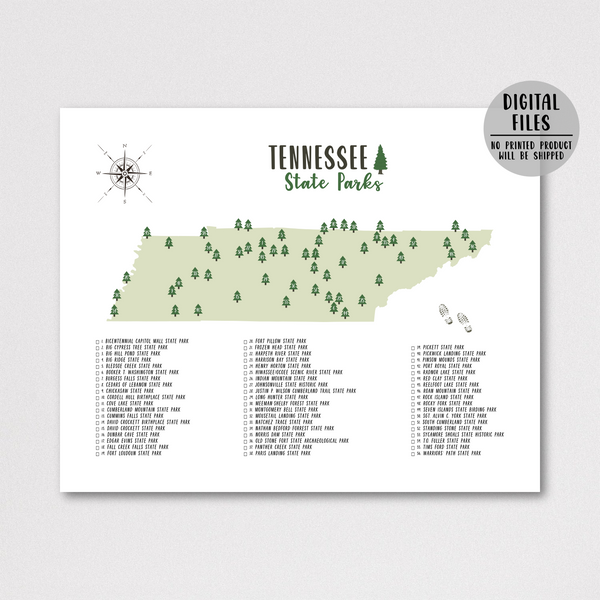 tennessee state parks map print-gift for hiker