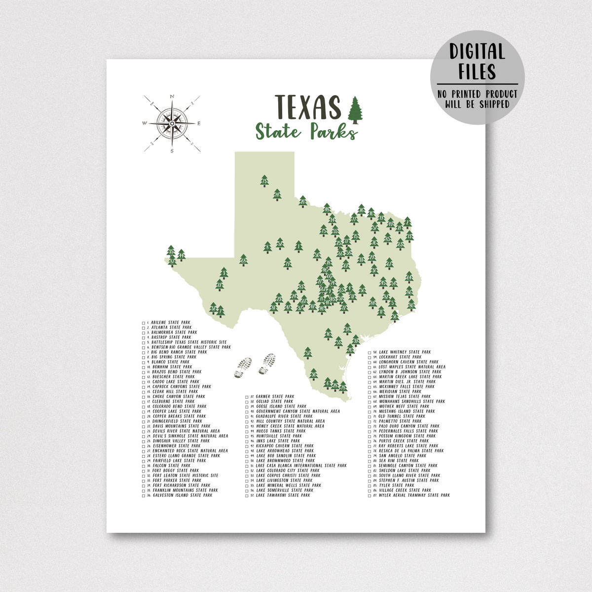 Texas State Parks Map Texas Map Print Gift For Adventurer Nomadic   Texasstateparks02 1200x1200 