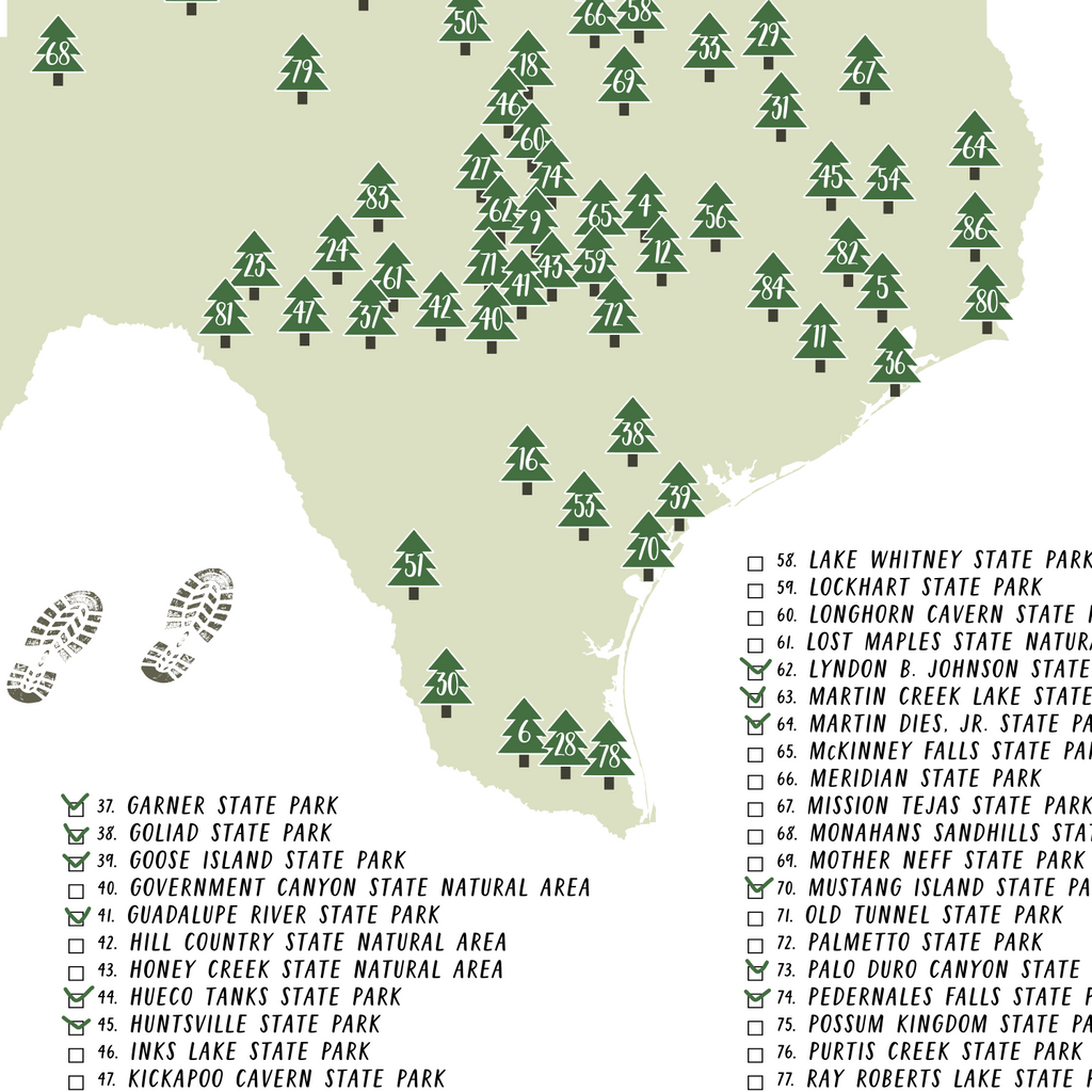 Texas State Parks Map Texas Map Print Gift For Adventurer Nomadic