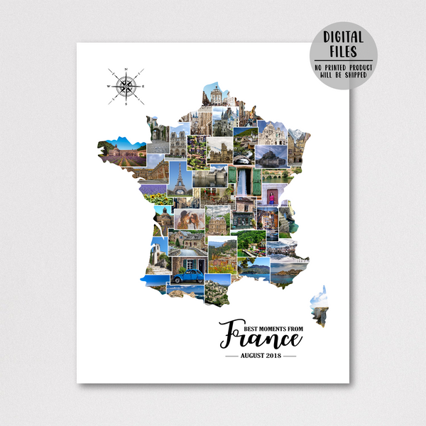 france photo collage-custom photo collage-map collage-gift for traveler