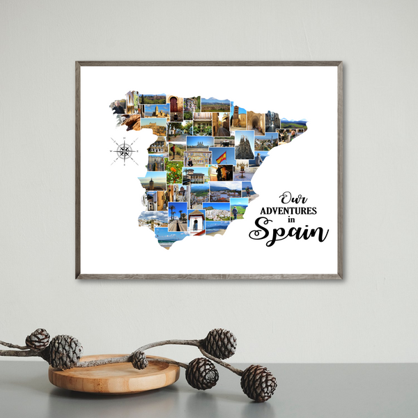 spain photo collage-personalized gift for traveler-map collage