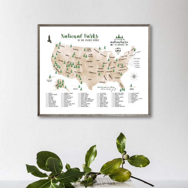 personalized map-national parks of united states map