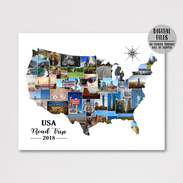 USA photo collage-travel collage-map photo collage