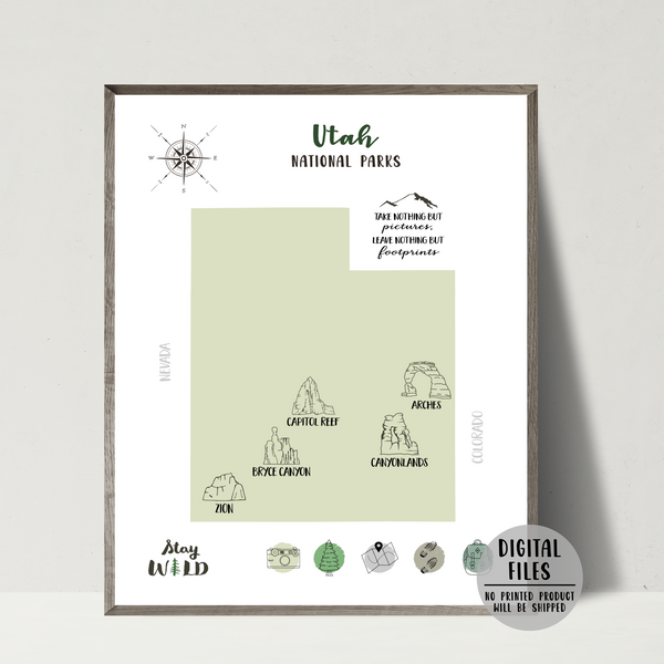 Utah national parks map-illustrated map of utah