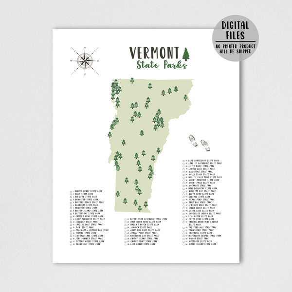 vermont state parks map and checklist-hiking gift