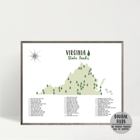 virginia state parks map poster-gift for hiker