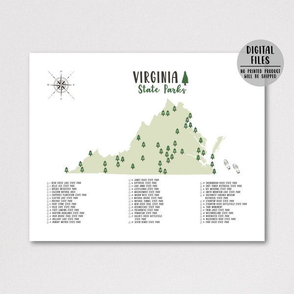 virginia state parks map print-gift for adventurer