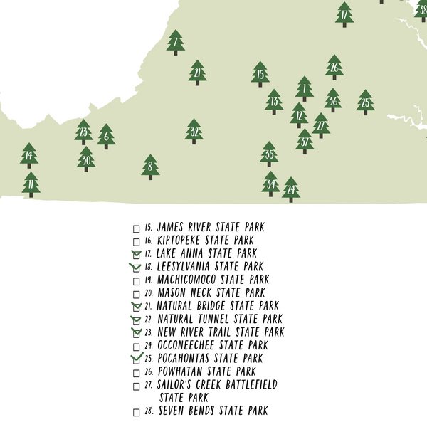 virginia state parks map and checklist-hiking gift