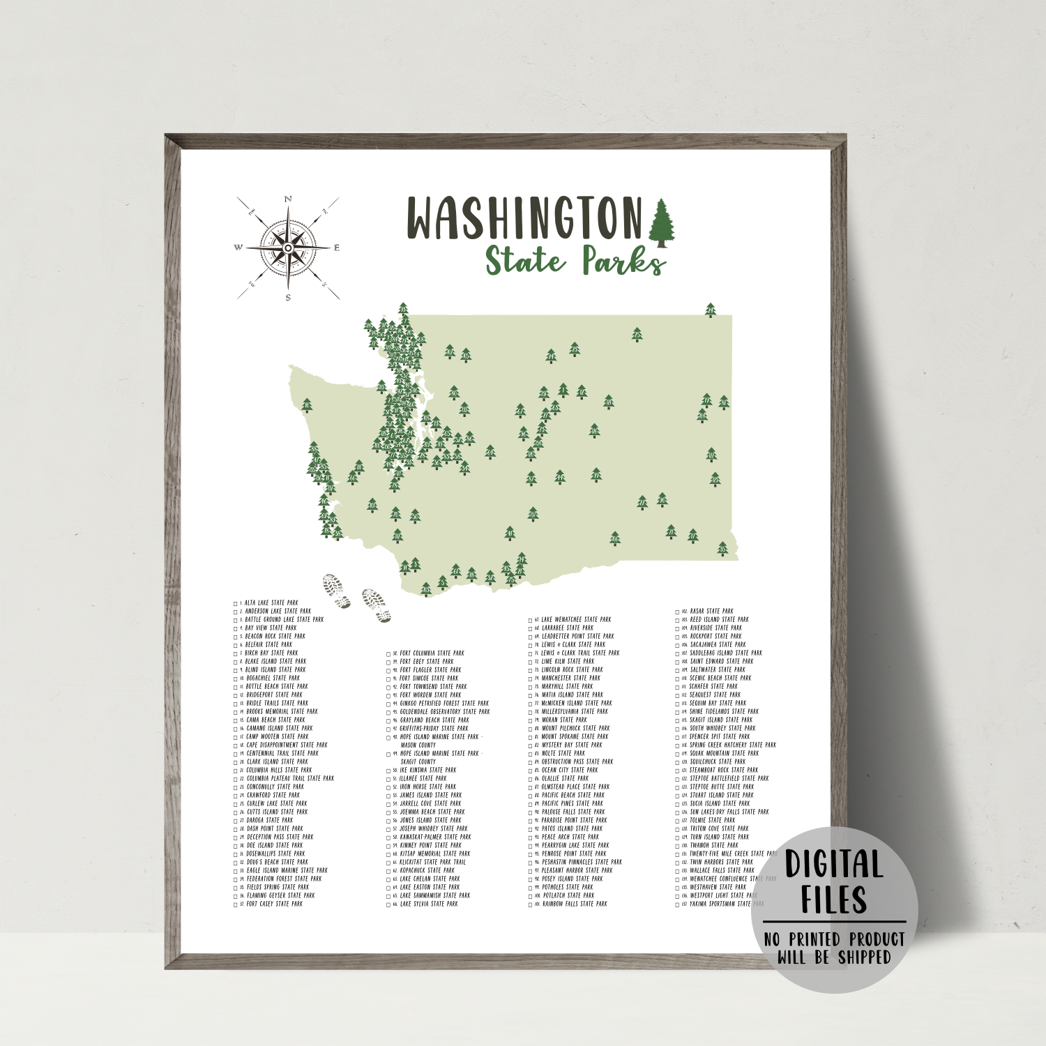 washington state parks map and checklist-travel gift ideas