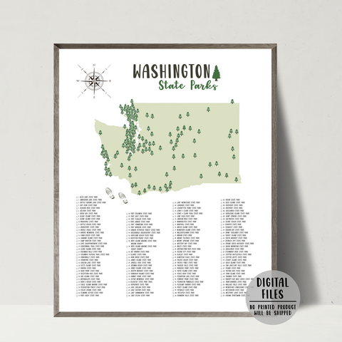 washington state parks map and checklist-travel gift ideas