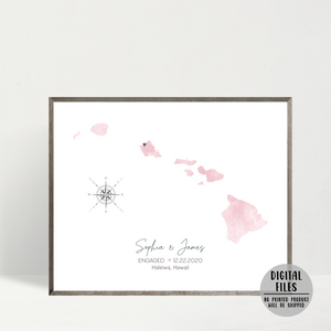personalized engagement location map-watercolor map print