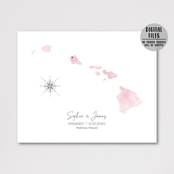 engagement map-personalized anniversary gift-watercolor map print