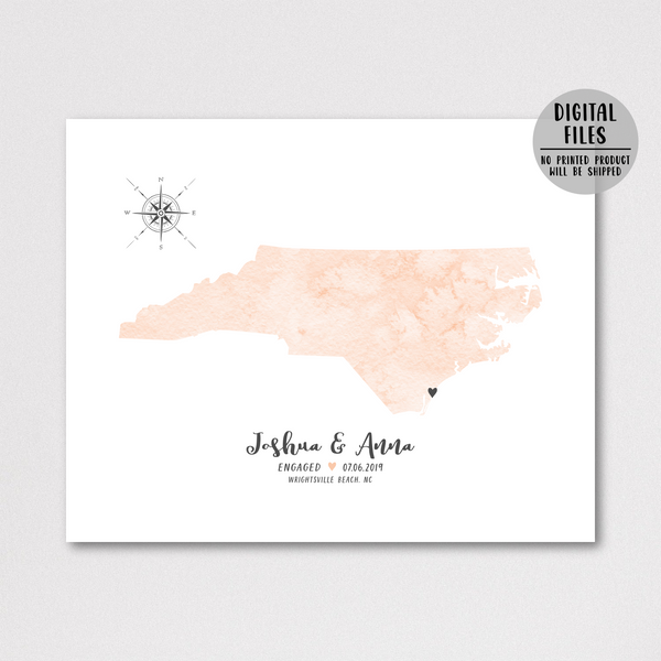 engagement map print-watercolor map gift