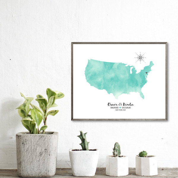personalized engagement map-watercolor map gift