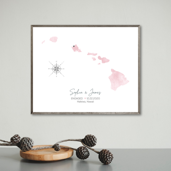 engagement location map print-personalized gift for couple