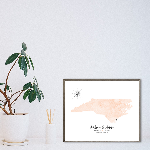 engagement map rpint-watercolor map-gift for couple
