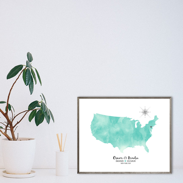personalized engagement map-anniversary gift for her-gift for him