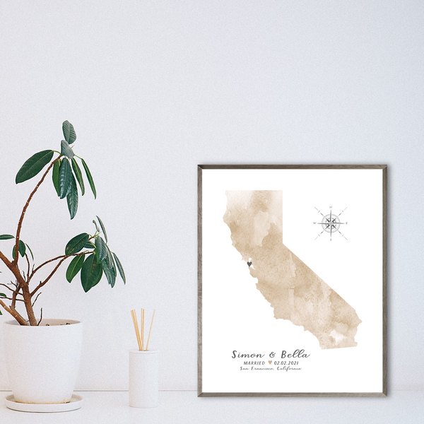 watercolor map-personalized wedding map print-special occasion map