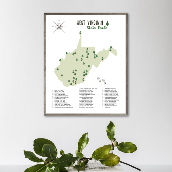 west virginia state parks map print-gift for hiker