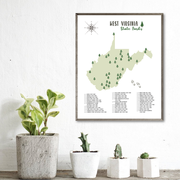 west virginia state parks map poster-gift for adventurer