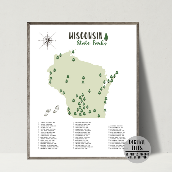 wisconsin state parks map and checklist-gift for traveler
