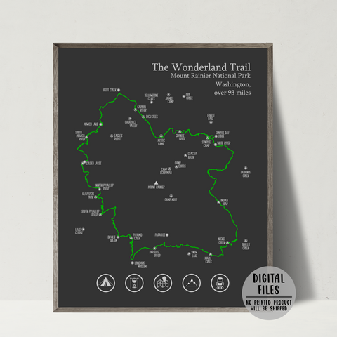 wonderland trail hiking map-wonderland trail map print