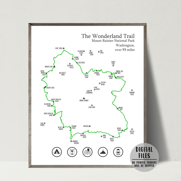 wonderland trail map print-gift for hiker