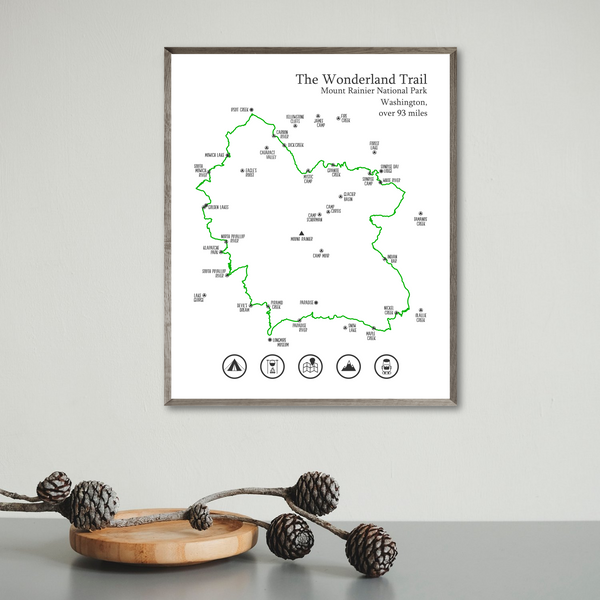 wonderland trail map print-hiking trail map poster-hiking gift ideas